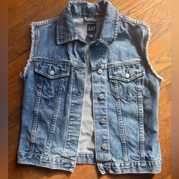 GAP Jackets & Blazers - GAP Light Blue Denim Vest Raw Hem Sleeves | size XS